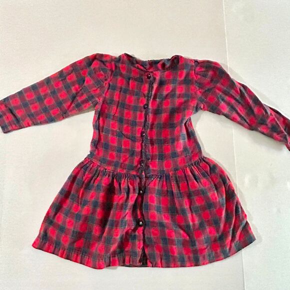 VTG 90s, Red Flannel Drops Waist Long Sleeve Button Up Girls Dress, 6 - Picture 3 of 5